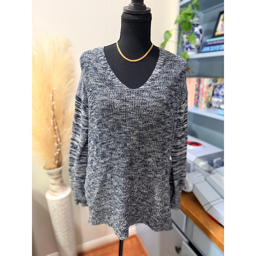 100% Cotton Black & White Marled V-Neck Pullover Sweater M Cozy Knit Joe Fresh